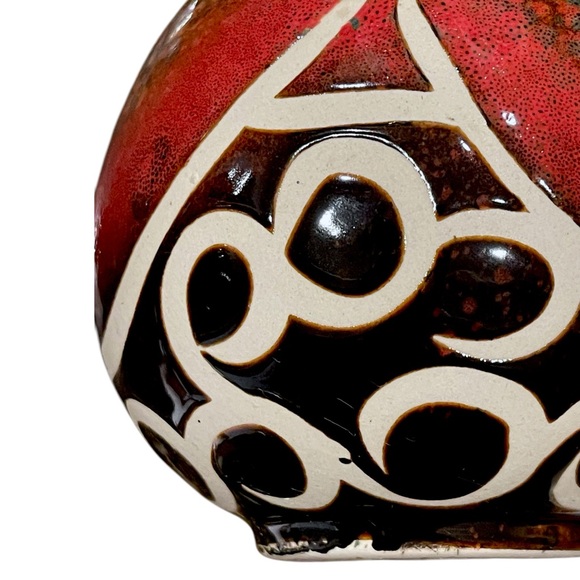 Vintage Red Rust Speckled Earthtone And Unglazed Abstract Design Ceramic Vase - Picture 13 of 16